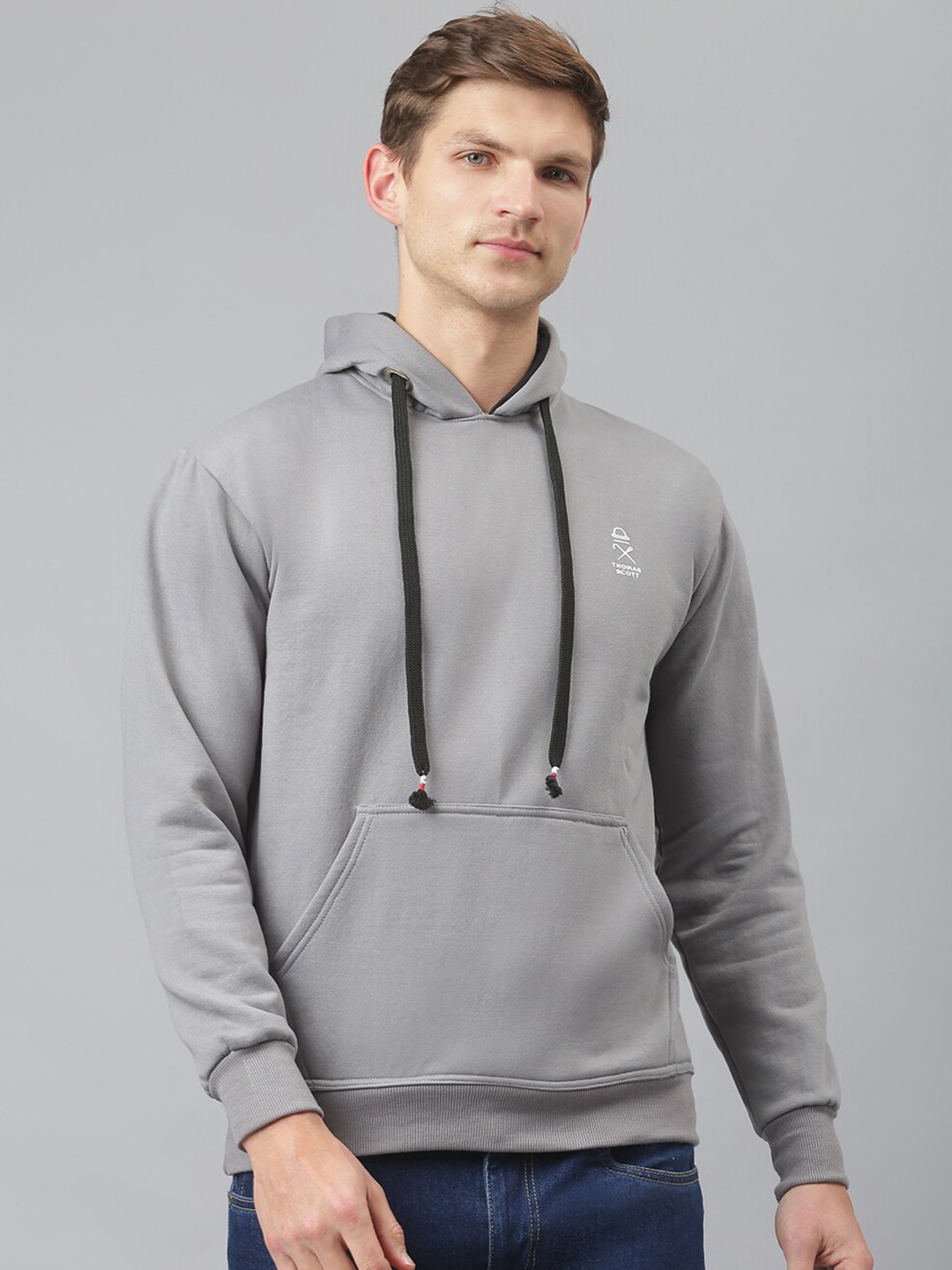 

Thomas Scott Men Grey Hooded Sustainable Sweatshirt