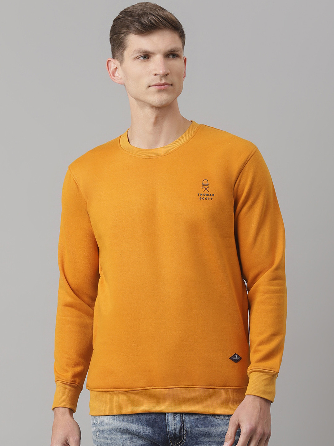 

Thomas Scott Men Mustard Solid Pullover Winter Sustainable Sweatshirt