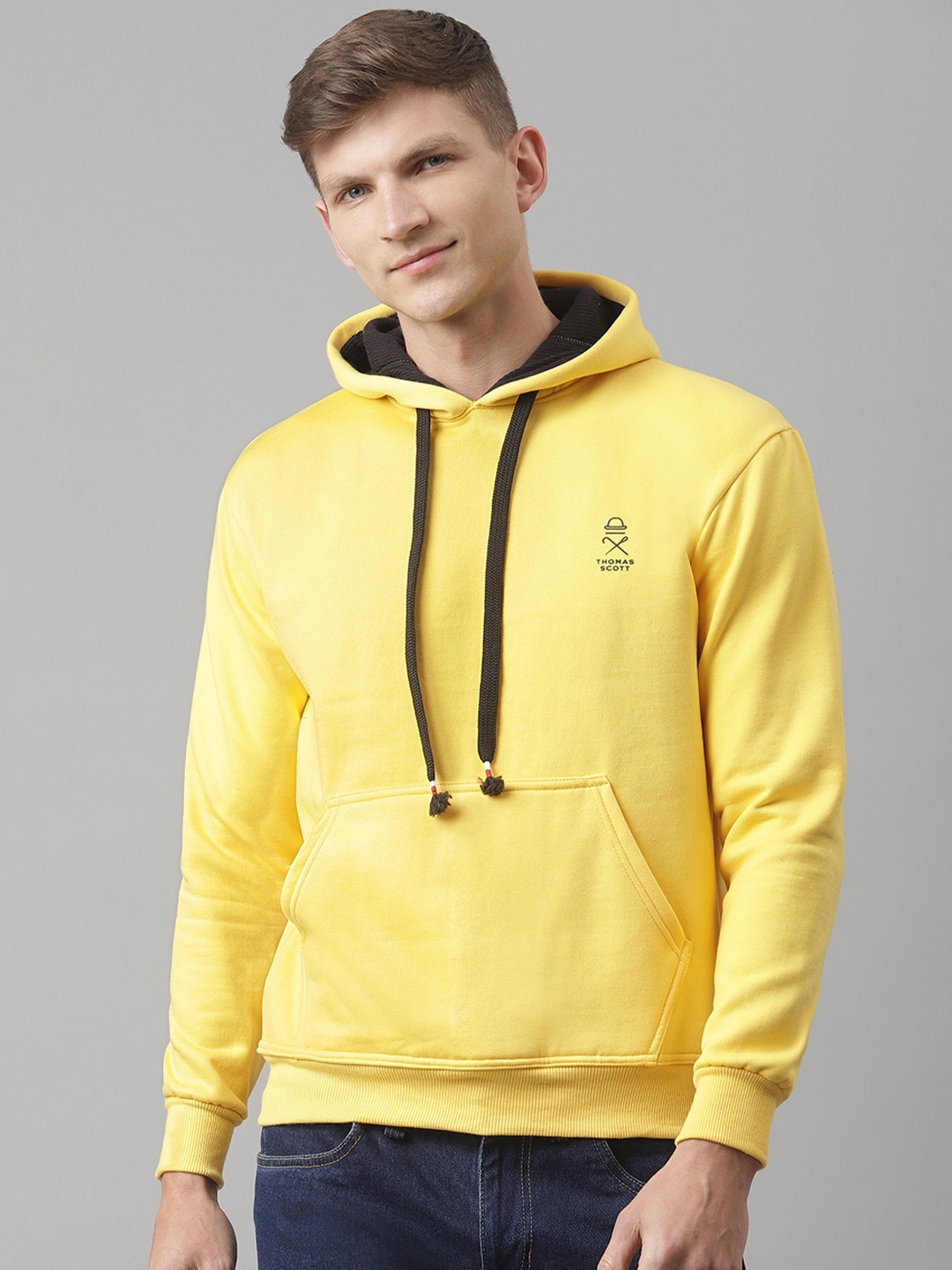 

Thomas Scott Men Yellow Knitted Hooded Sustainable Sweatshirt