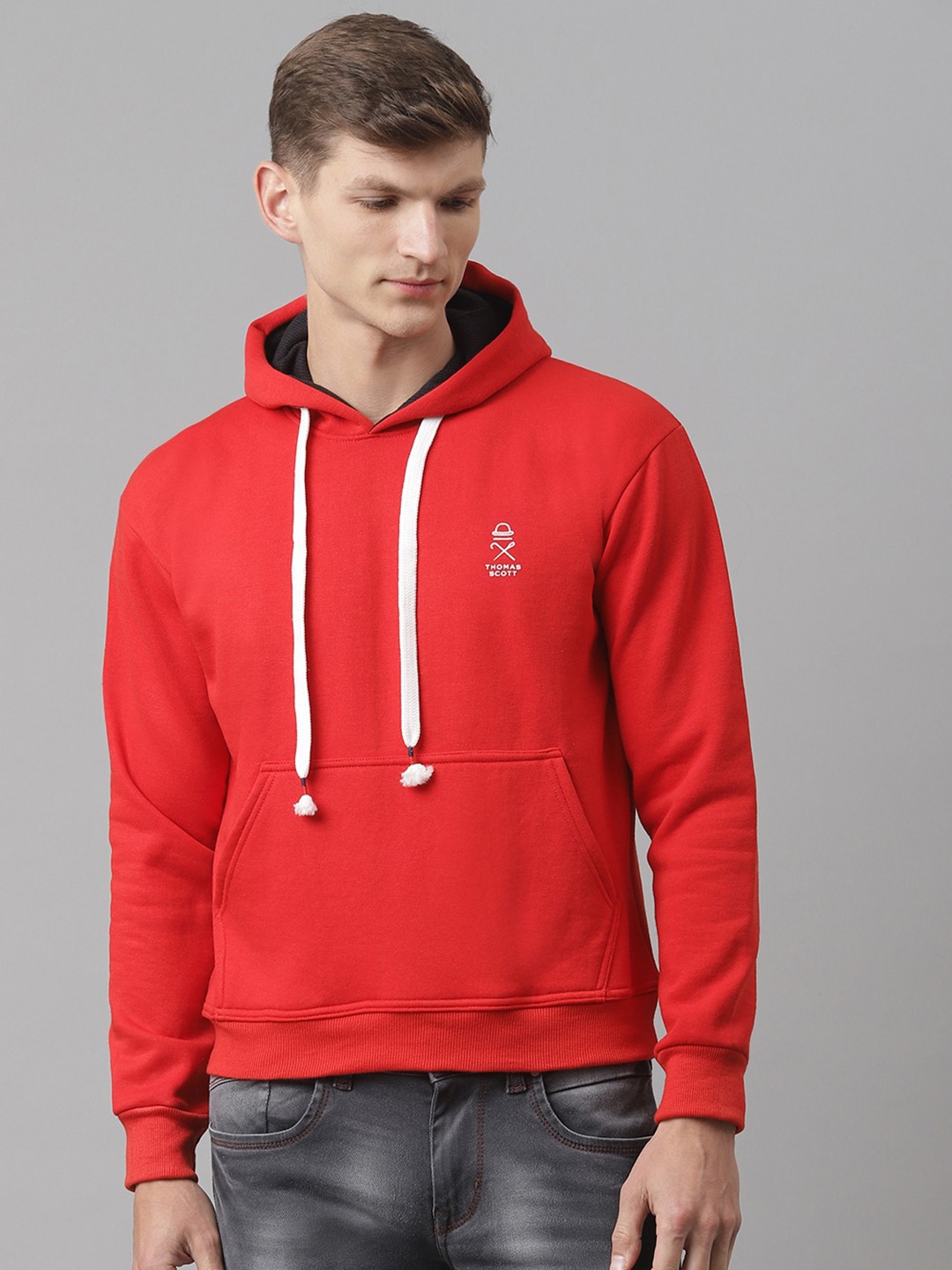

Thomas Scott Men Red Hooded Sustainable Sweatshirt