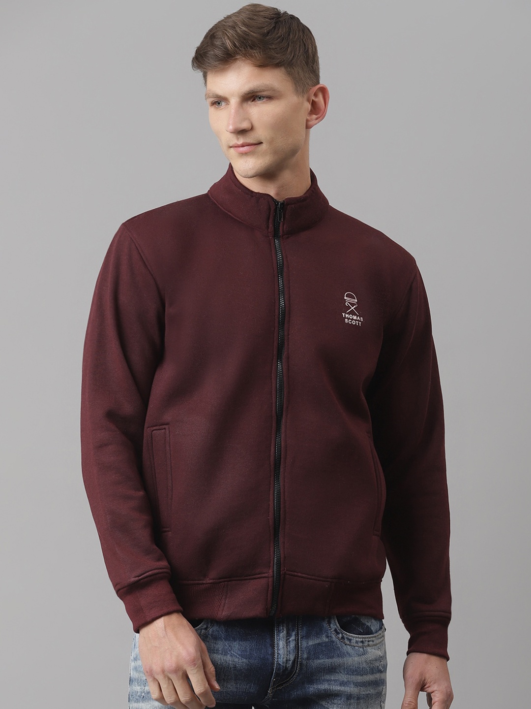 

Thomas Scott Men Burgundy Pullover Winter Sustainable Sweatshirt