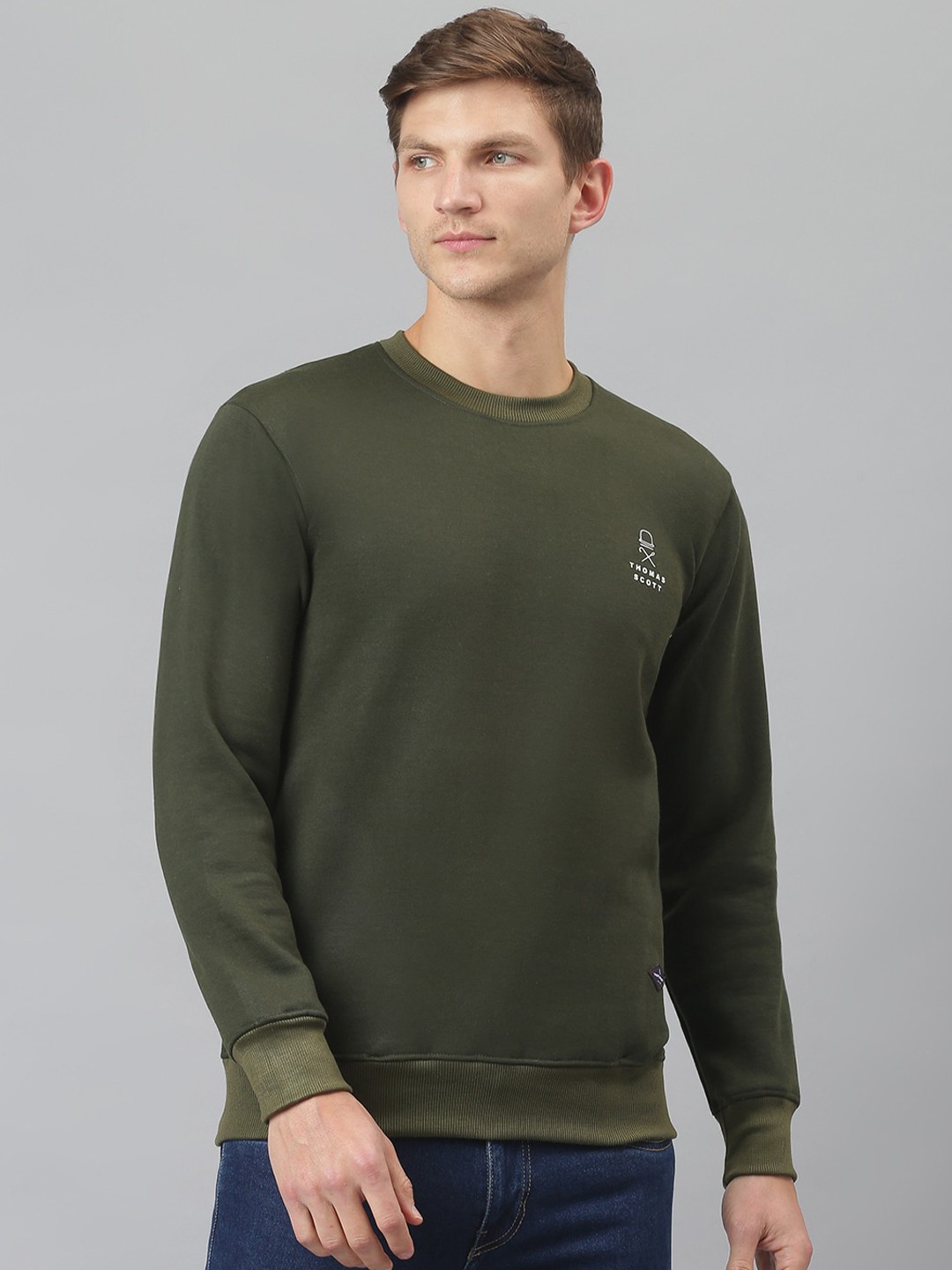 

Thomas Scott Men Olive Green Sustainable Sweatshirt