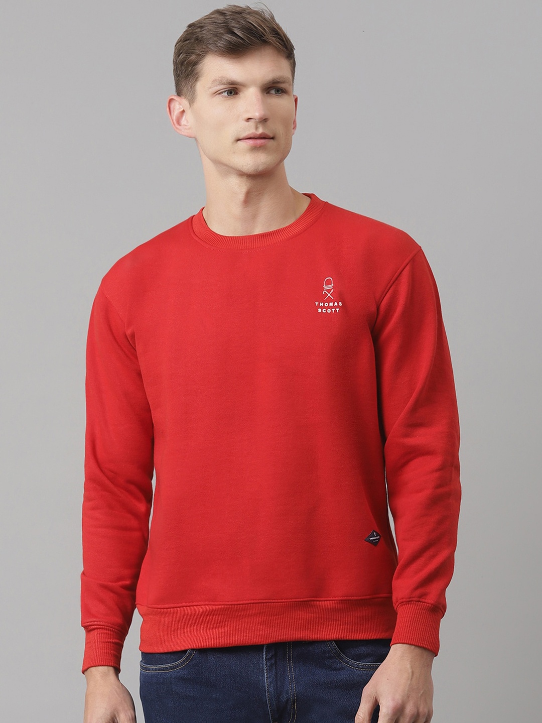 

Thomas Scott Men Red Round Neck Sustainable Sweatshirt