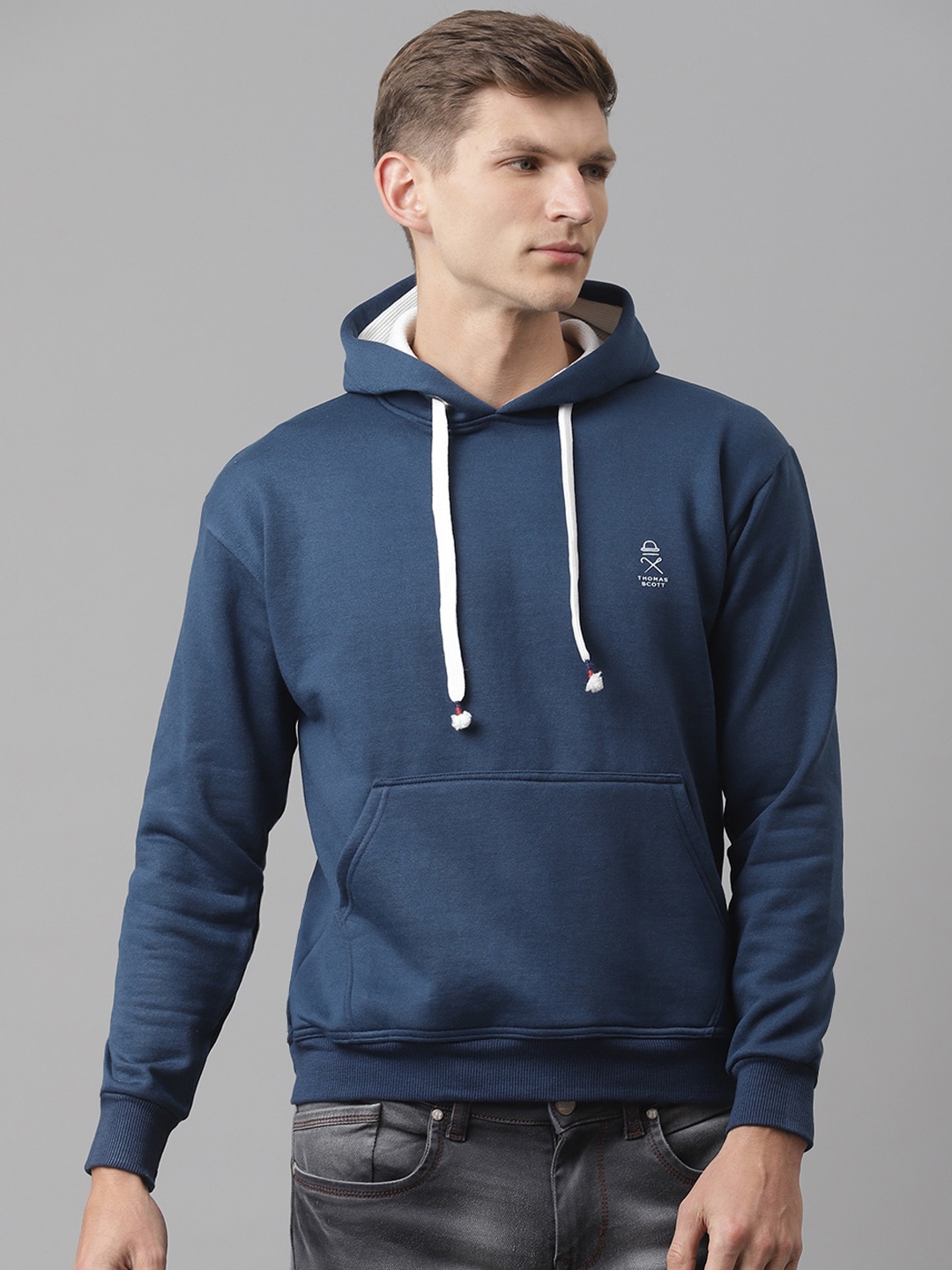 

Thomas Scott Men Navy Blue Hooded Sustainable Sweatshirt