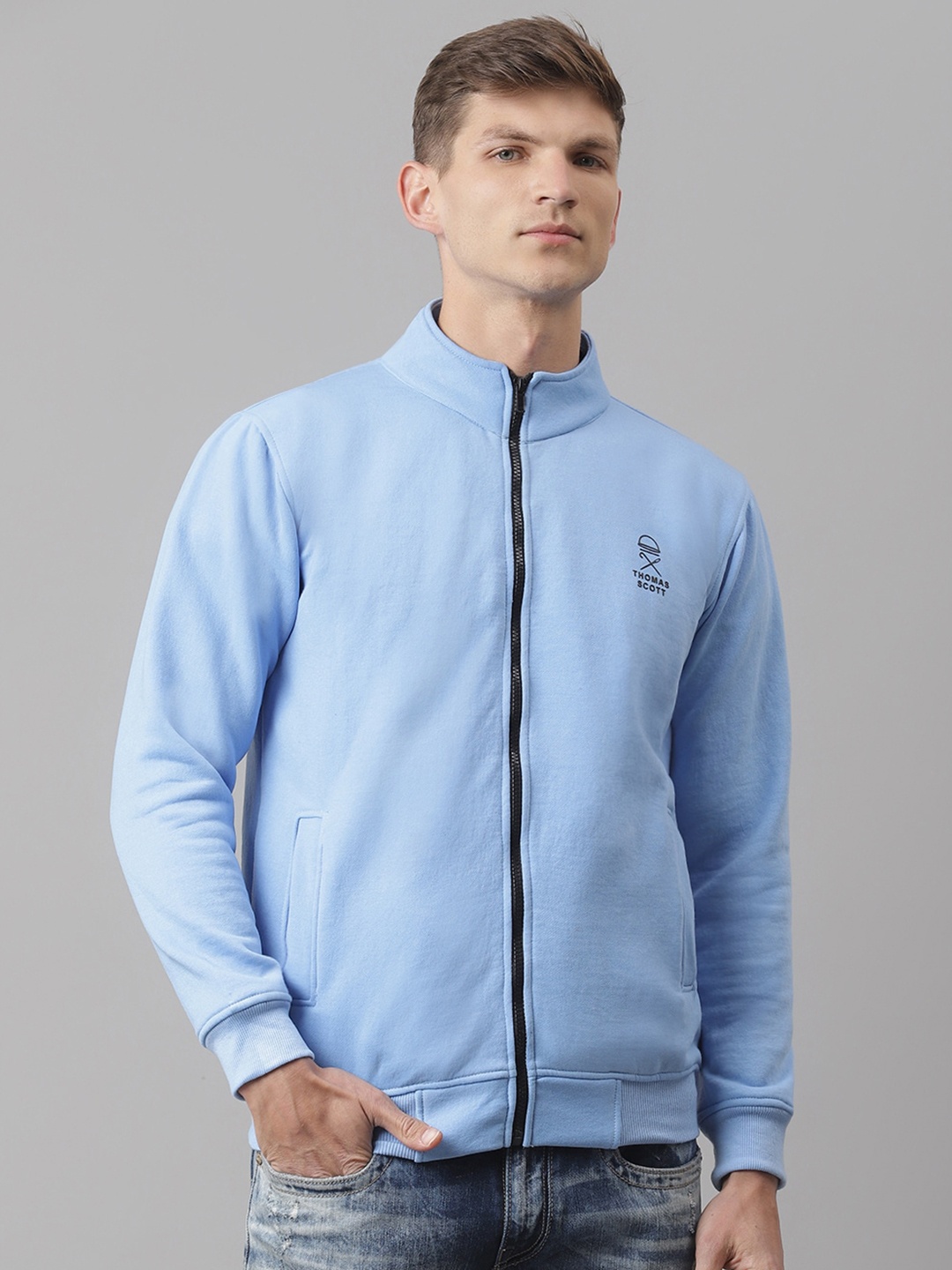 

Thomas Scott Men Blue Solid Front-Open Sustainable Sweatshirt