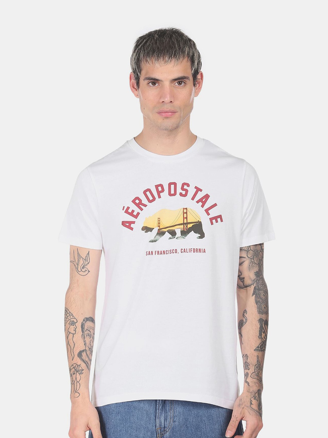 

Aeropostale Men White Typography Printed Applique T-shirt