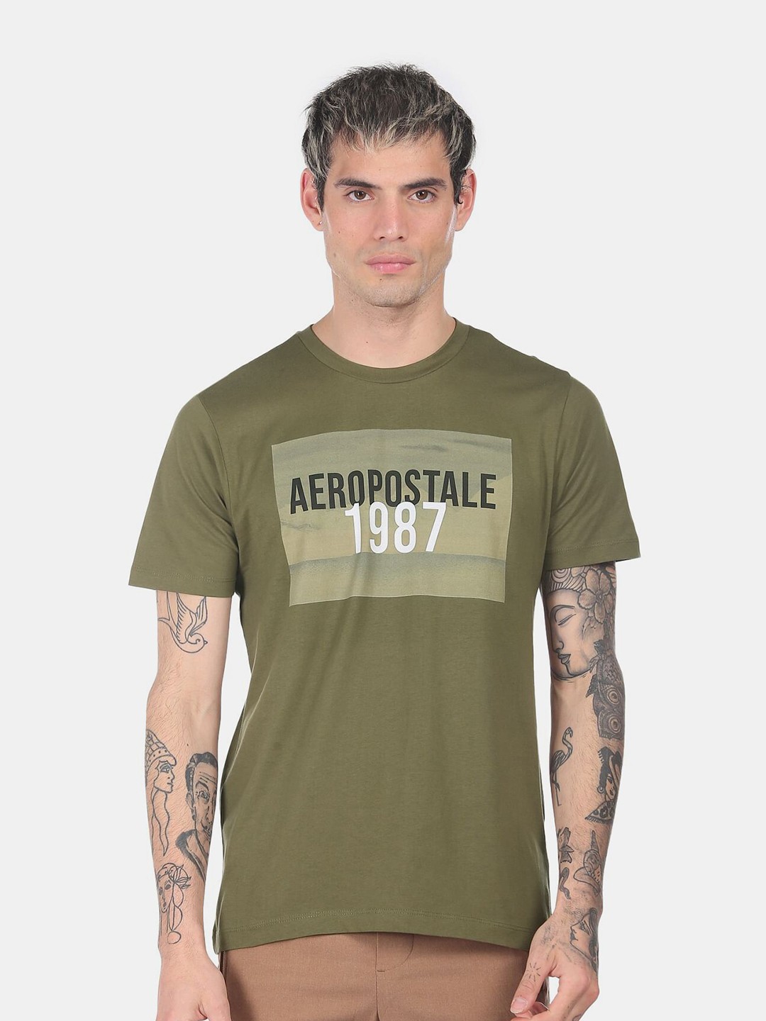 

Aeropostale Men Green Typography Cotton Printed T-shirt