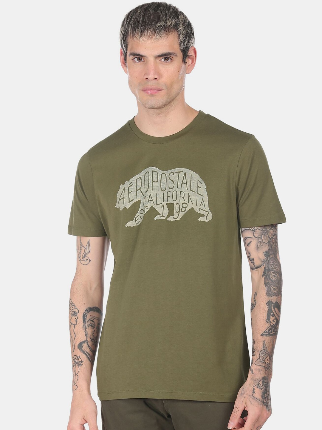 

Aeropostale Men Green Typography Printed Pure Cotton T-shirt