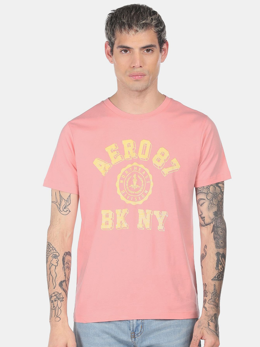 

Aeropostale Men Pink Typography Printed Cotton Regular Fit T-shirt