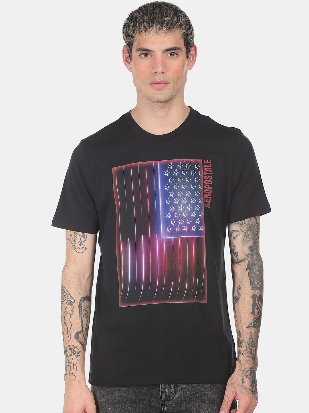 

Aeropostale Men Black Printed Cotton T-shirt