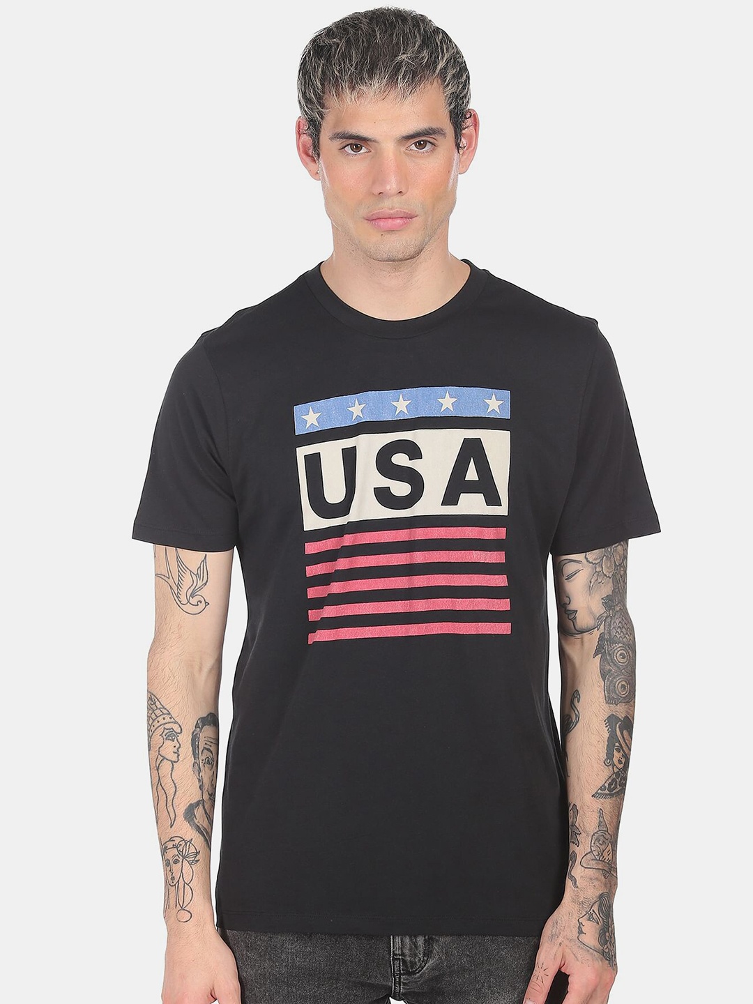 

Aeropostale Men Black Typography Printed Cotton T-shirt