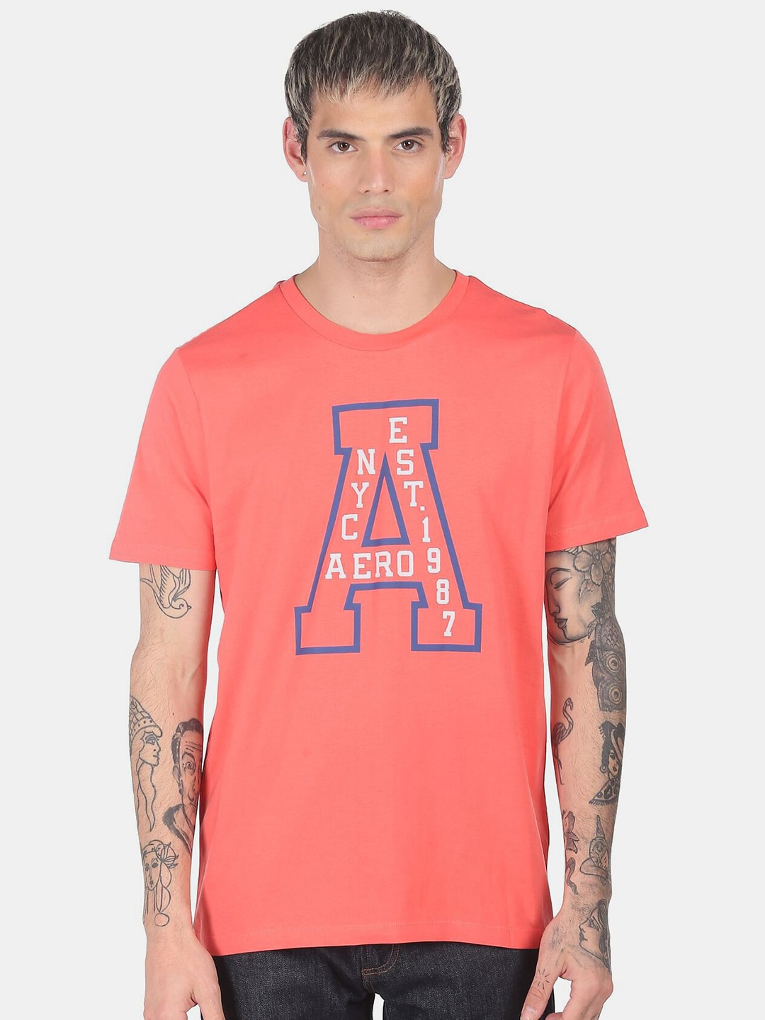 

Aeropostale Men Orange Typography Printed Pure Cotton T-shirt
