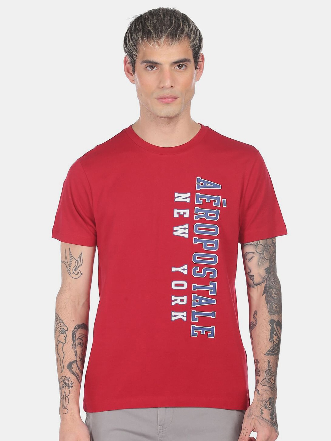 

Aeropostale Men Red Typography Printed Cotton Regular Fit T-shirt