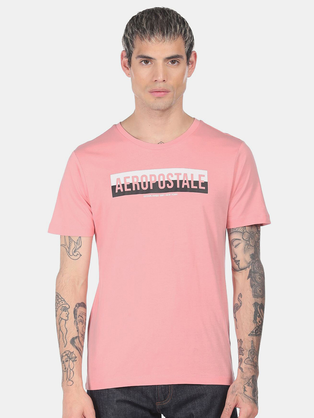 

Aeropostale Men Pink Typography Printed Regular Fit Cotton T-shirt