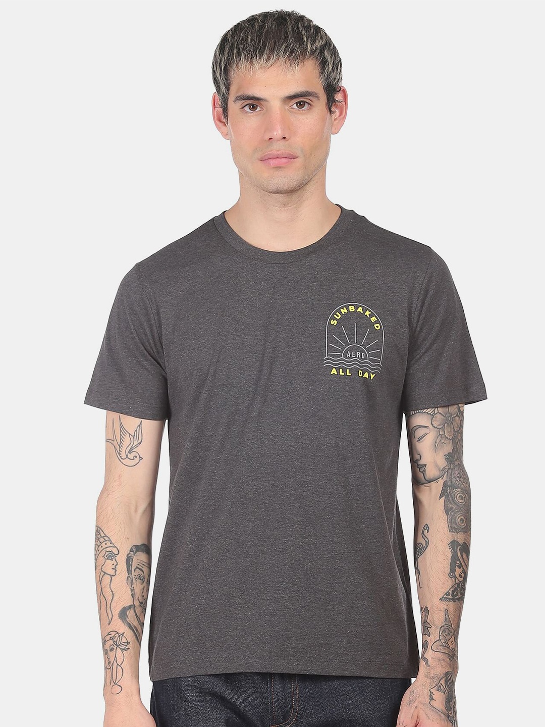 

Aeropostale Men Charcoal Grey T-shirt