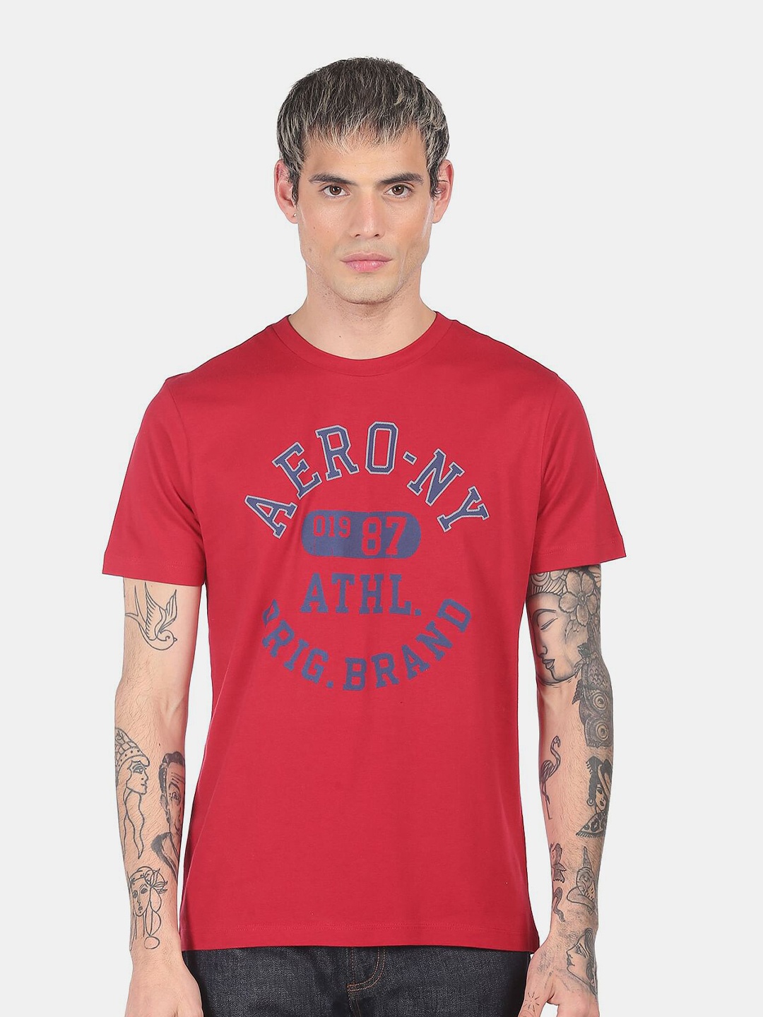 

Aeropostale Men Red Brand Logo Printed Pure Cotton Regular Fit T-shirt