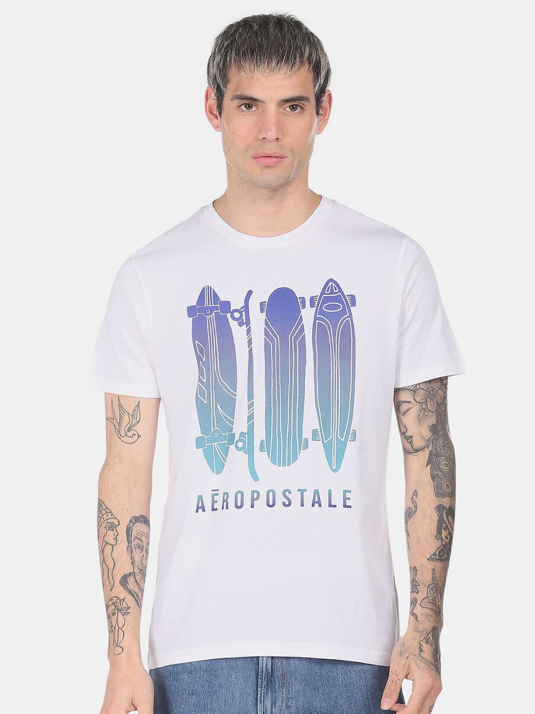 

Aeropostale Men White & Blue Printed T-shirt
