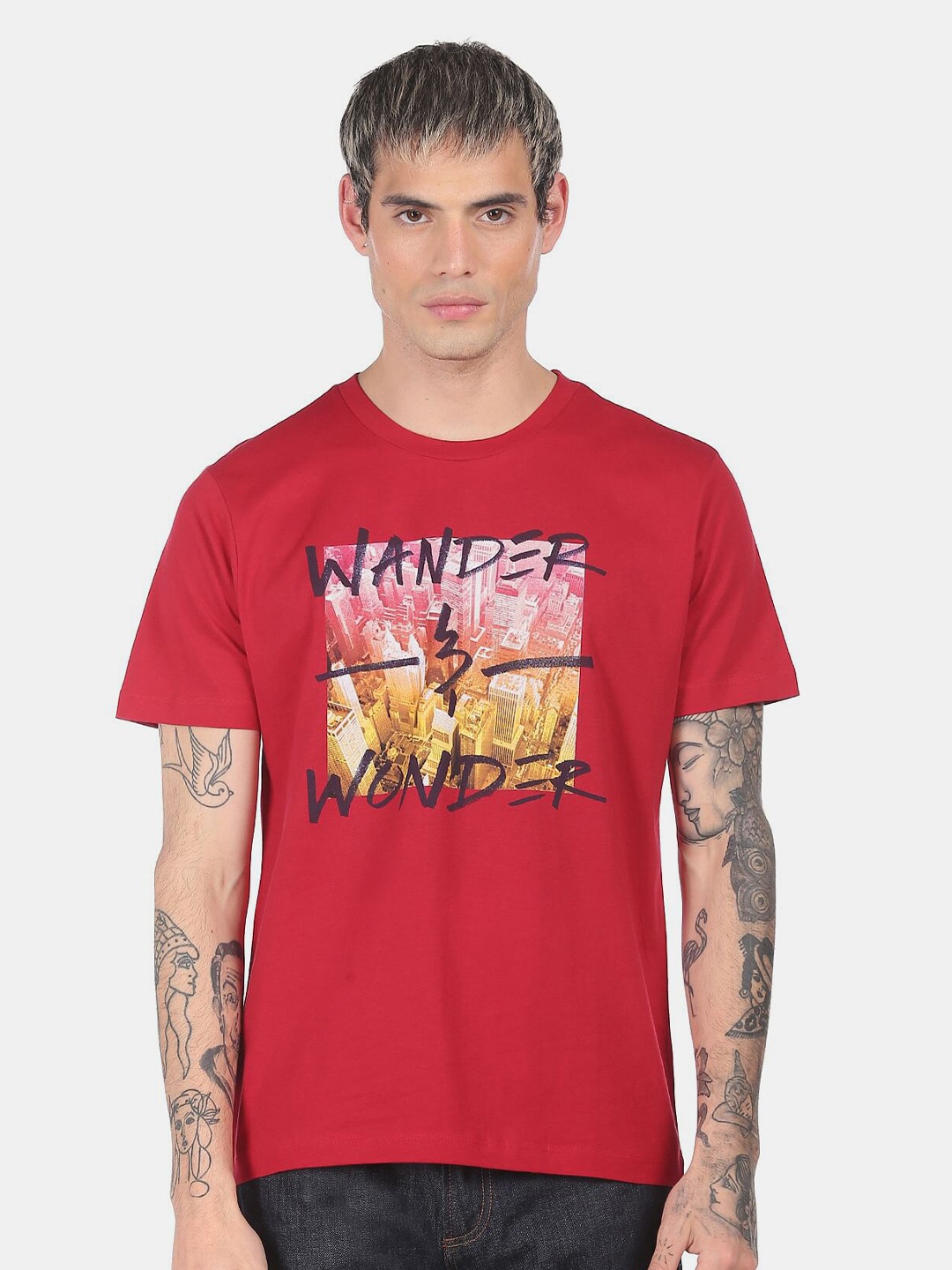 

Aeropostale Men Red Graphic Printed Pure Cotton T-shirt