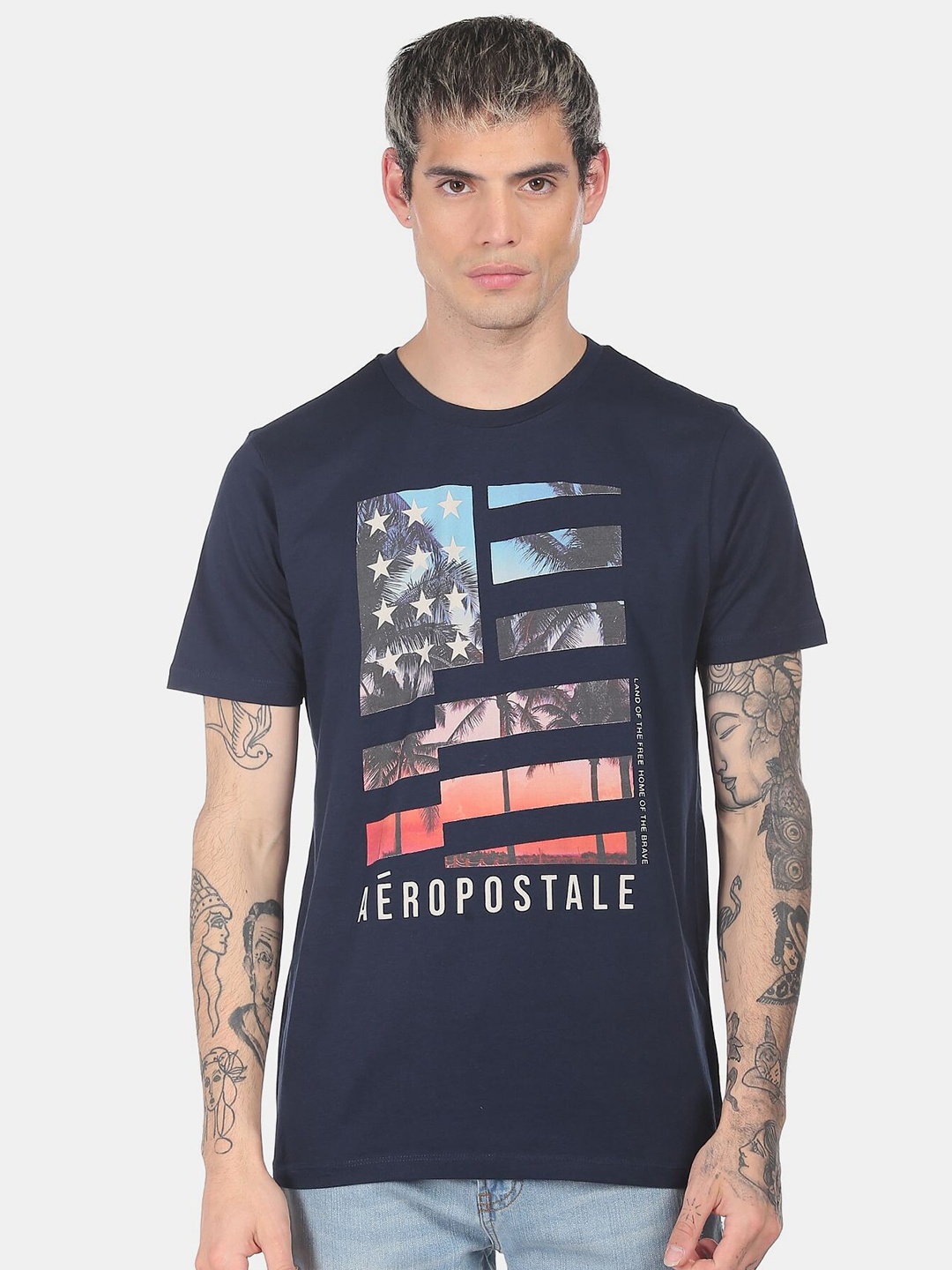 

Aeropostale Men Blue Graphic Printed Regular Fit Cotton T-shirt