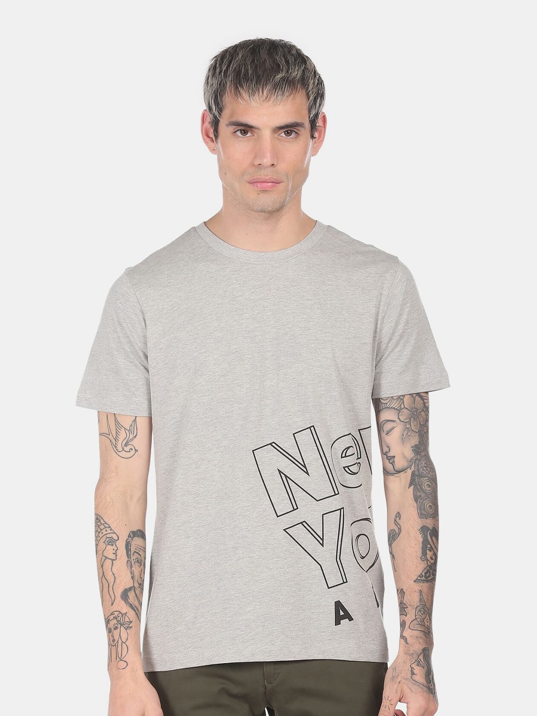 

Aeropostale Men Grey Melange Typography Printed T-shirt