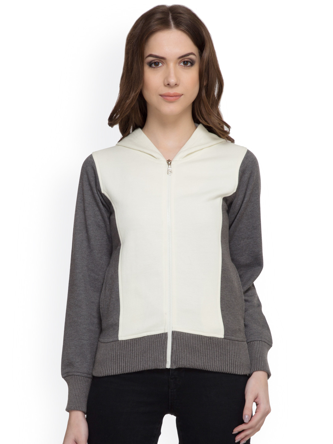 

RARE Grey & Off-White Colourblocked Hooded Jacket