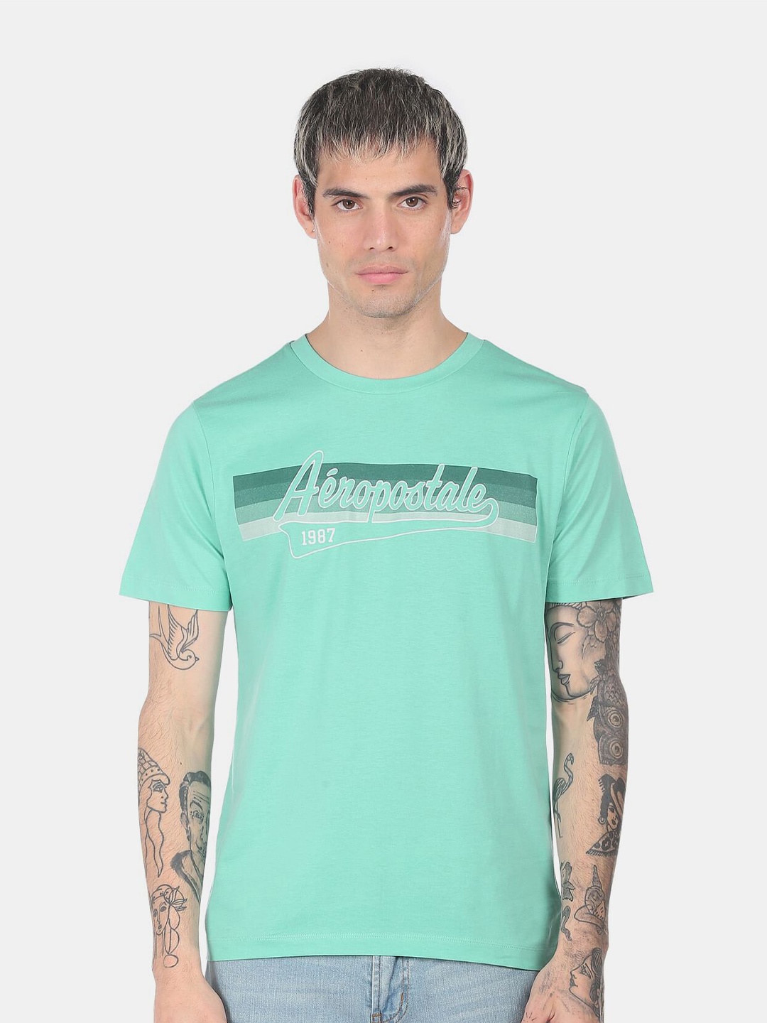 

Aeropostale Men Turquoise Blue Typography Printed T-shirt