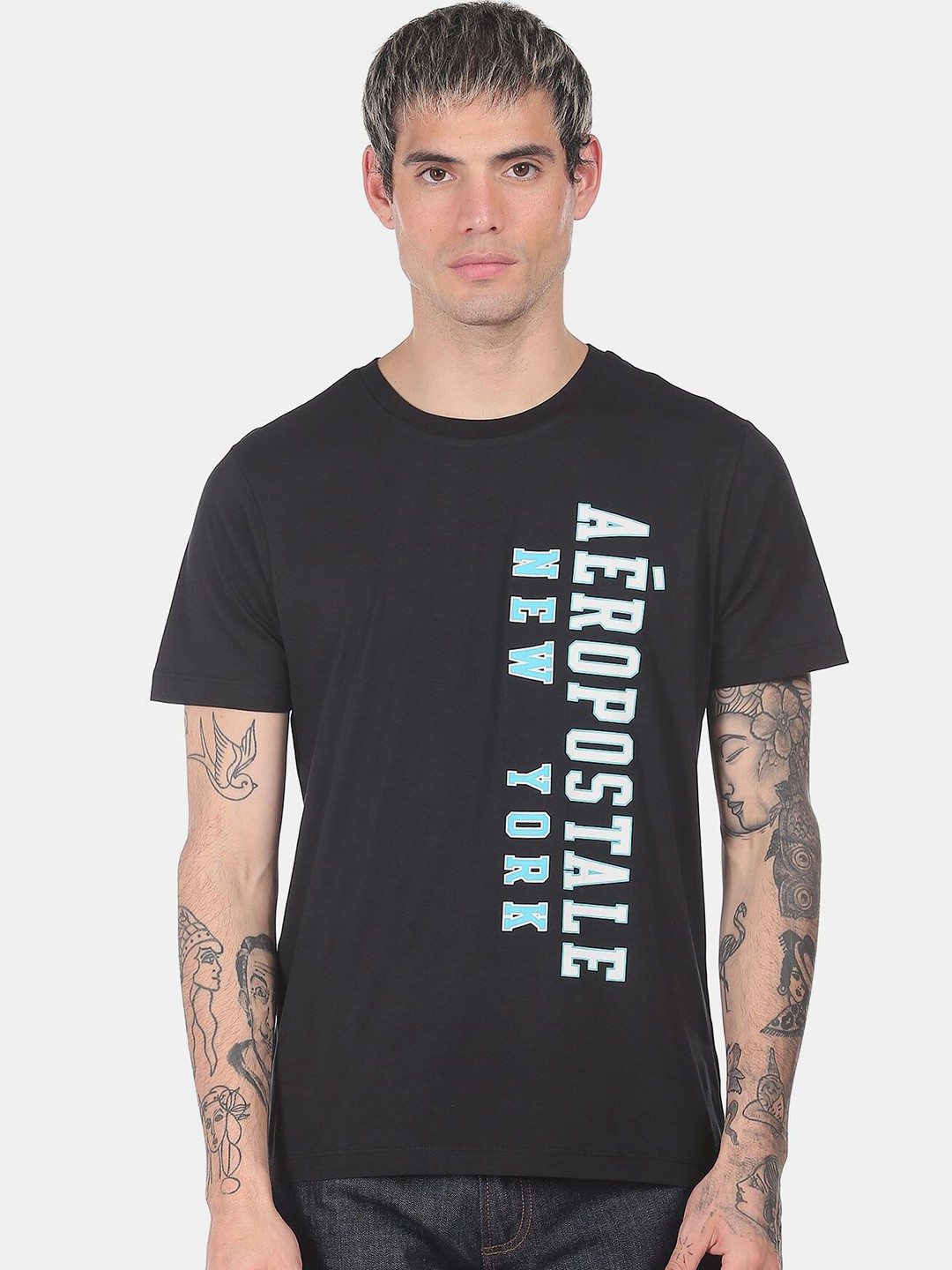 

Aeropostale Men Black Typography Printed Regular Fit Cotton T-shirt
