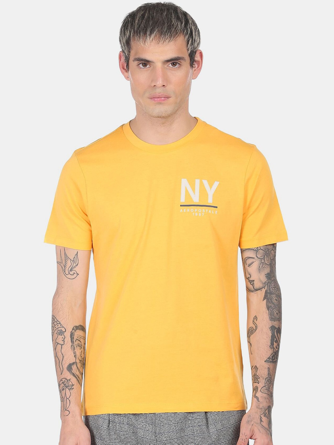 

Aeropostale Men Yellow Typography Cotton T-shirt