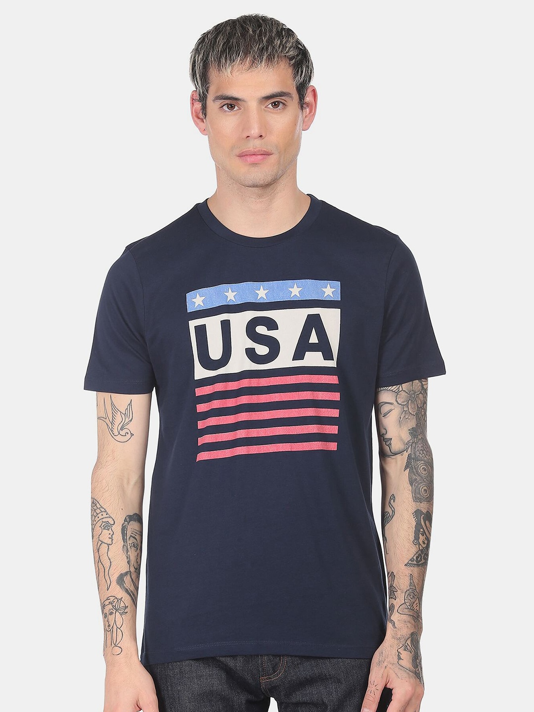 

Aeropostale Men Blue Typography Printed Pure Cotton T-shirt