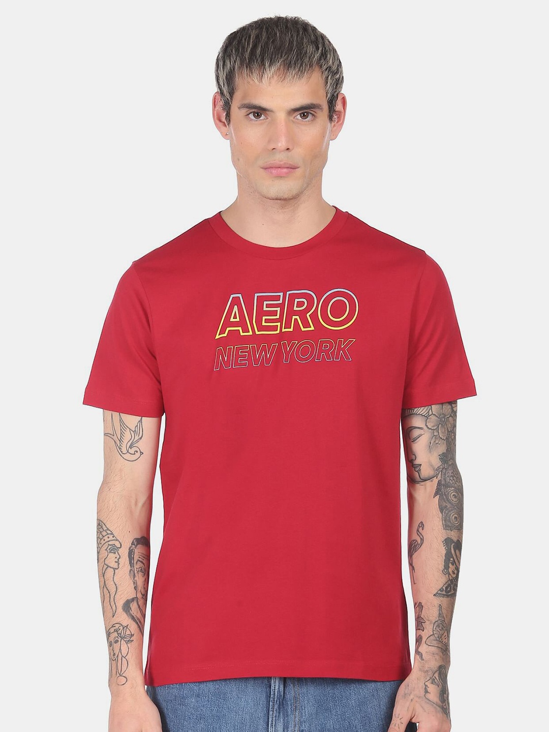 

Aeropostale Men Red Typography Printed Pure Cotton Regular Fit T-shirt