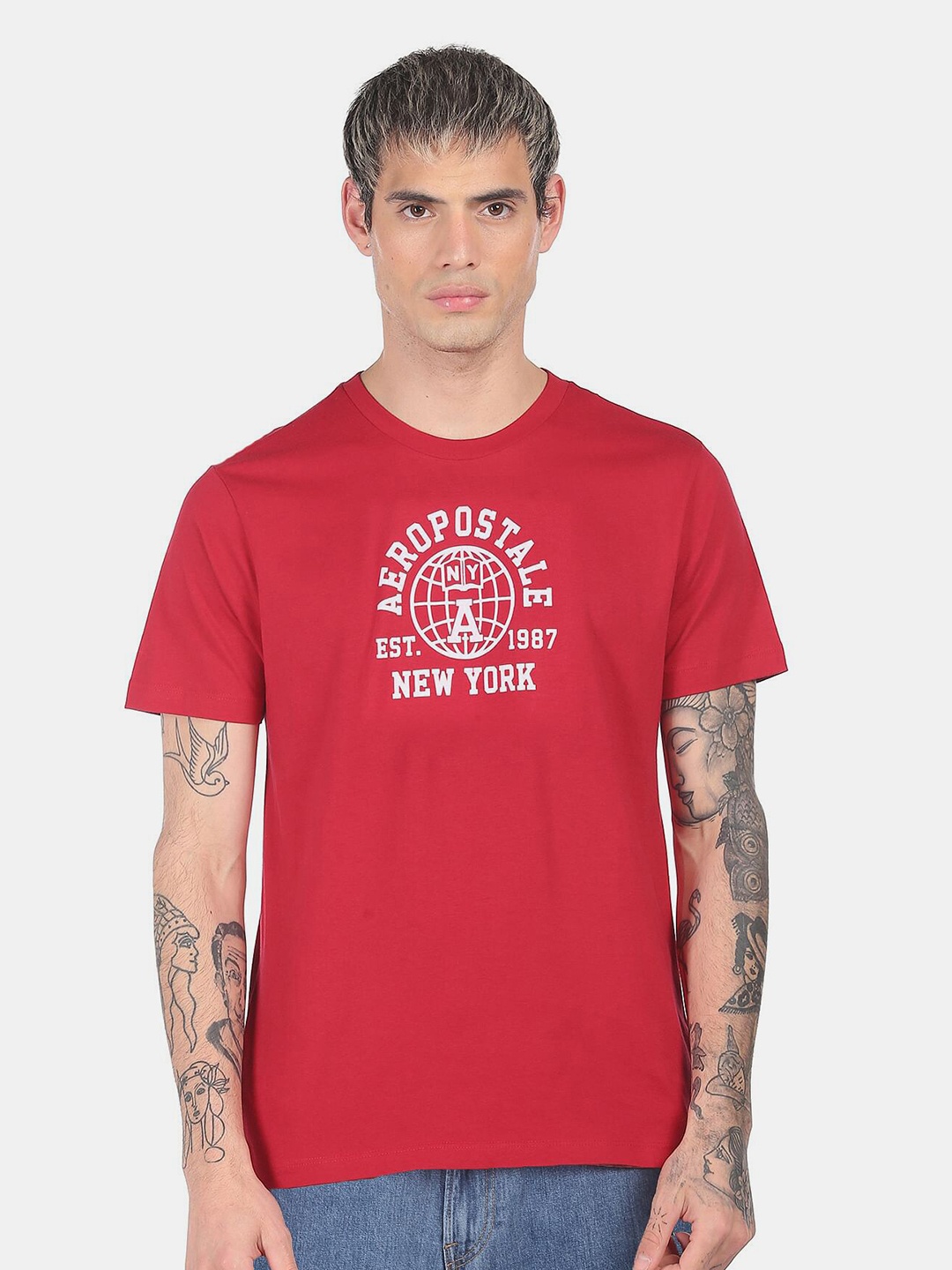 

Aeropostale Men Red Cotton Typography Printed T-shirt