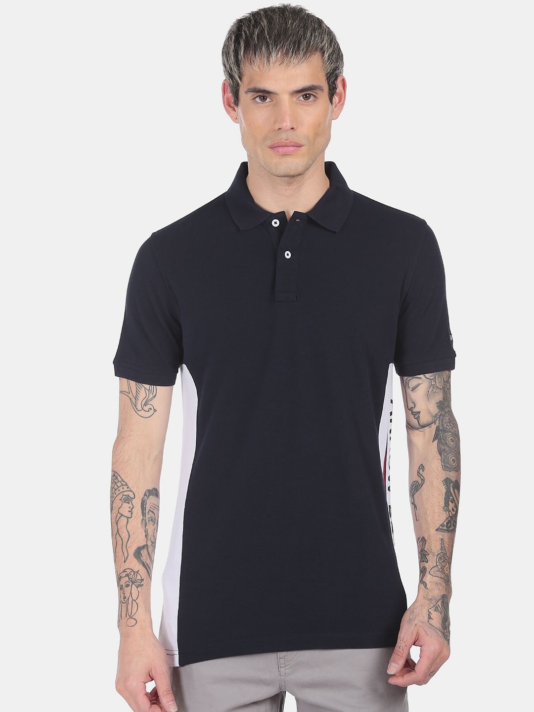 

Arrow Men Navy Blue Polo Collar T-shirt