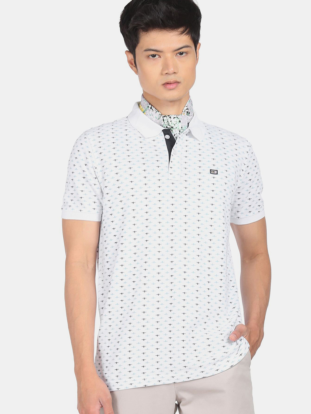 

Arrow Men White Printed Mandarin Collar T-shirt