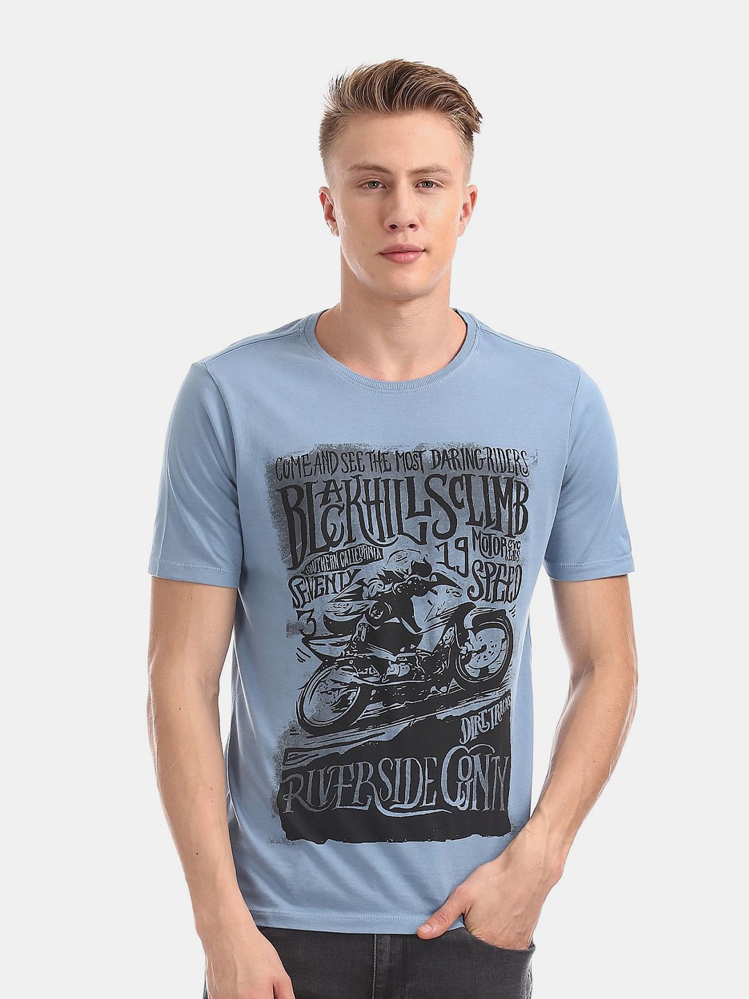 

Cherokee Men Slate Blue Sports Printed Cotton Regular Fit T-shirt