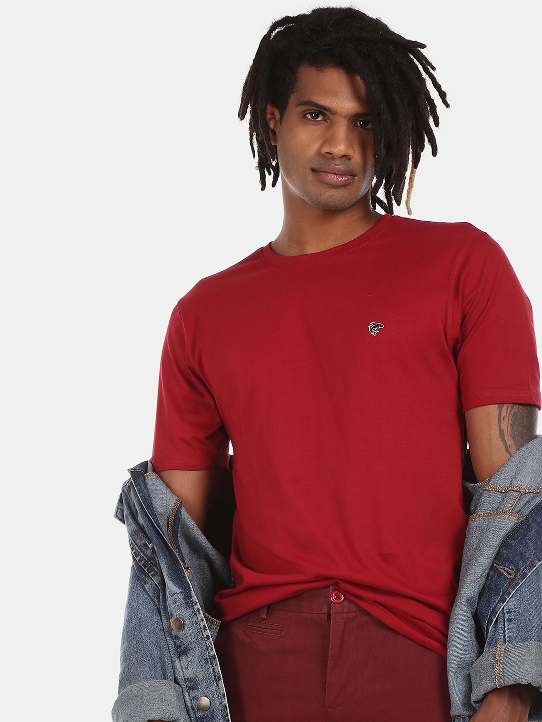 

Ruggers Men Maroon & Olive Green Pack of 2 Cotton T-shirt