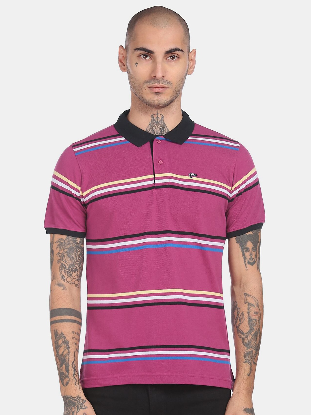 

Ruggers Men Purple Striped Polo Collar Regular Fit T-shirt