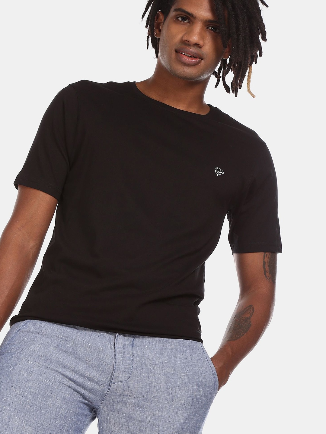 

Ruggers Men Blue & Black Pack of 2 Solid Regular Fit T-shirt