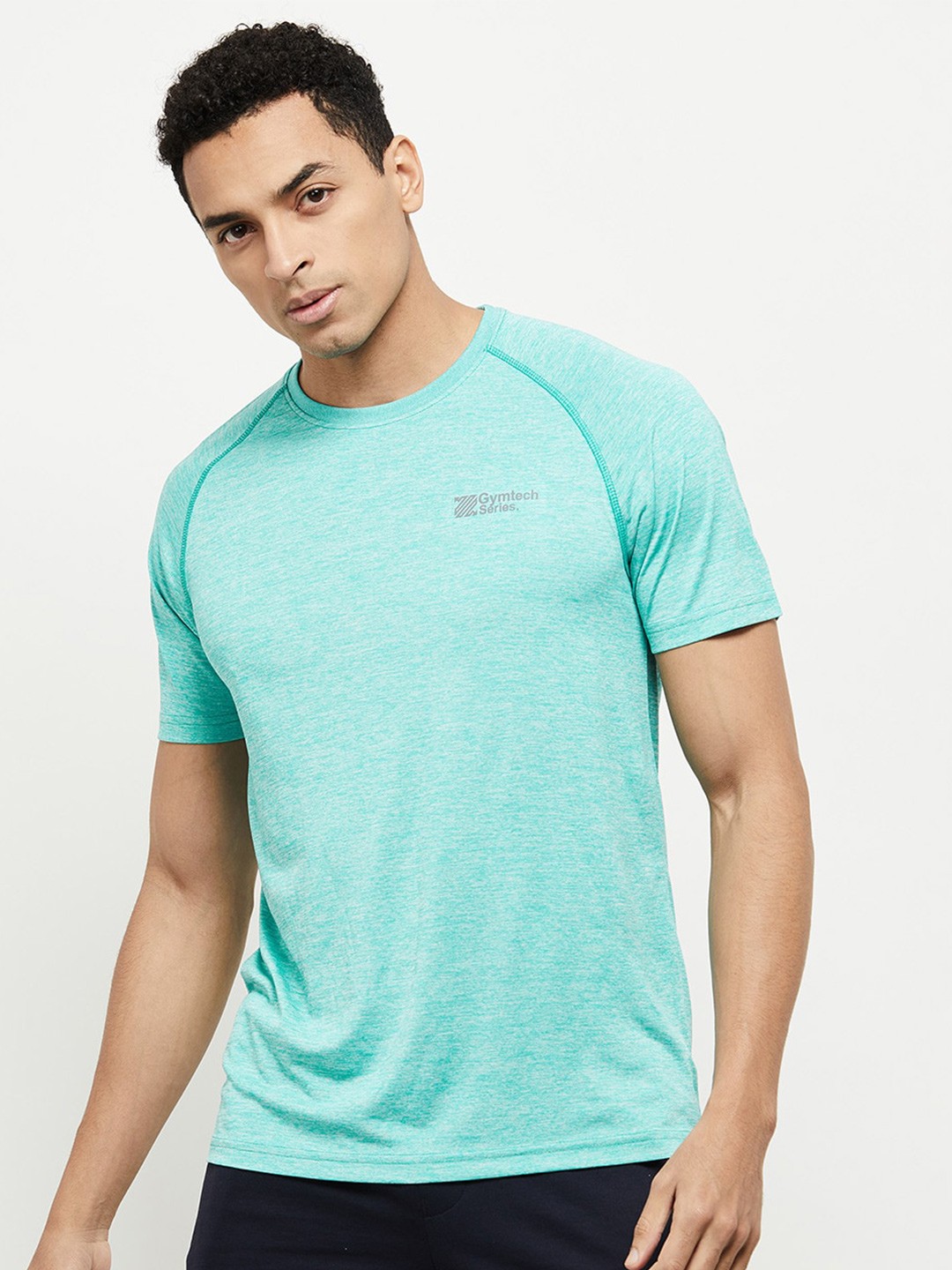 

max Men Sea Green Solid T-shirt