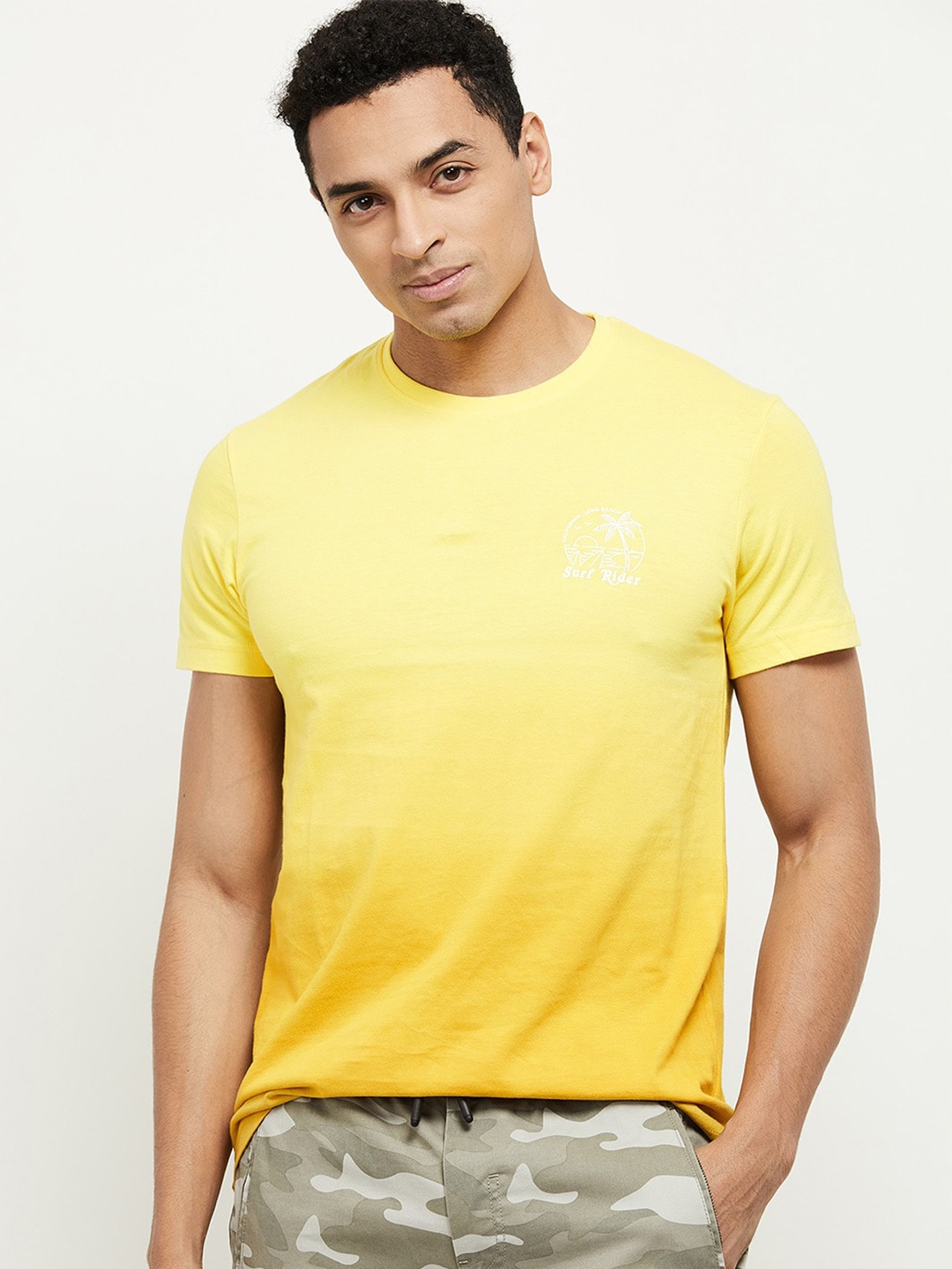 

max Men Yellow Ombre Printed Pure Cotton T-shirt