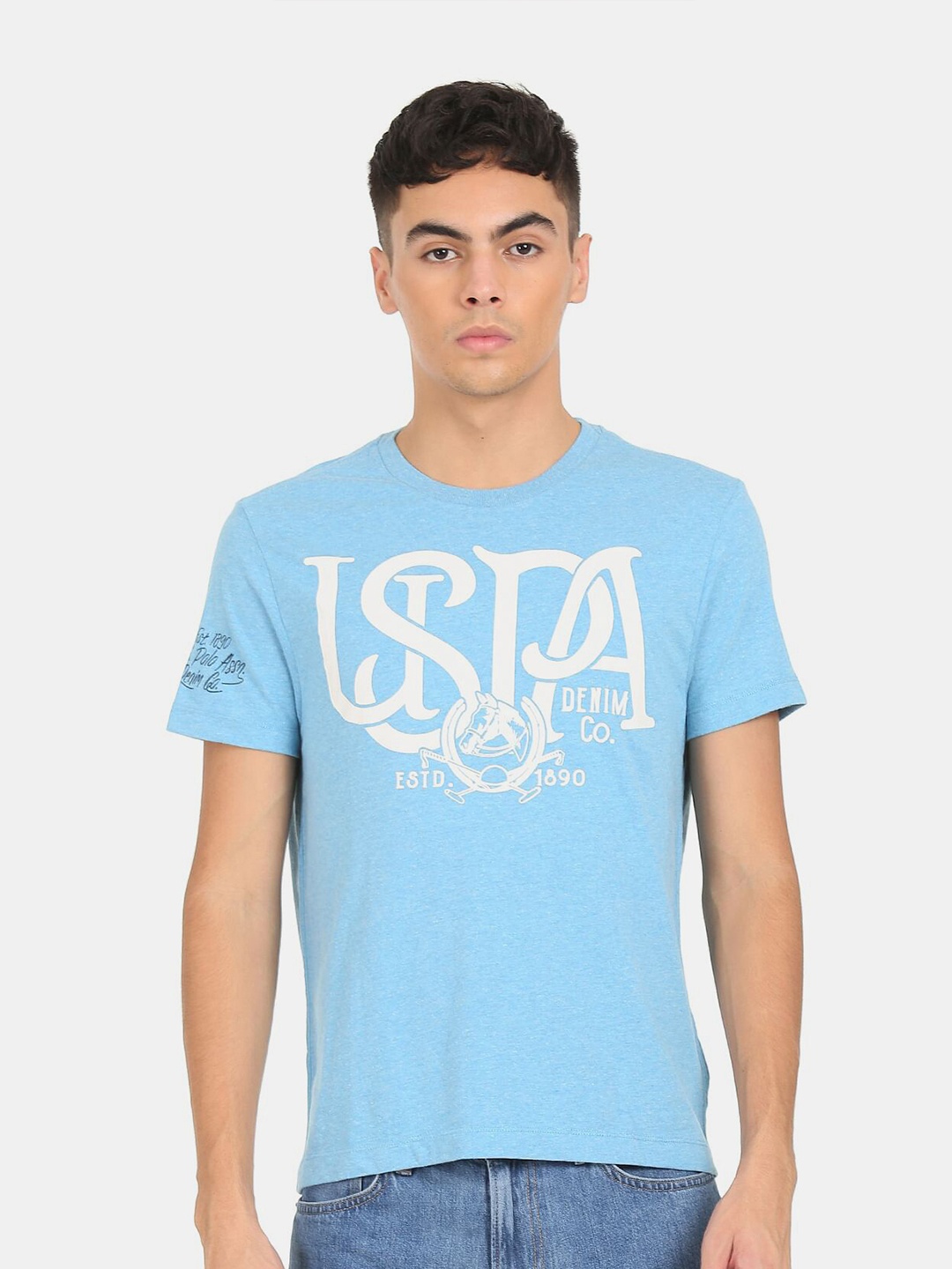 

U.S. Polo Assn. Denim Co. Men Blue Typography Printed T-shirt