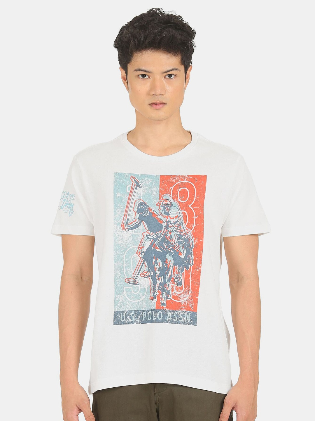 

U.S. Polo Assn. Denim Co. Denim Co. Men White Printed Cotton T-shirt