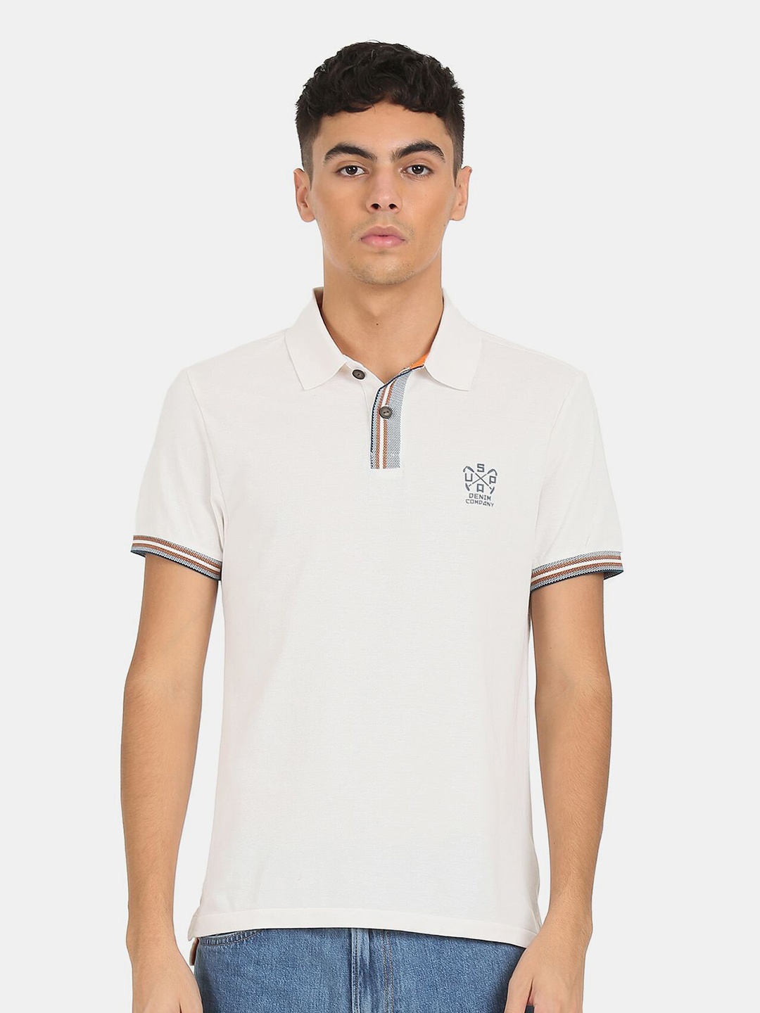 

U.S. Polo Assn. Denim Co. Denim Co. Men White Polo Collar T-shirt