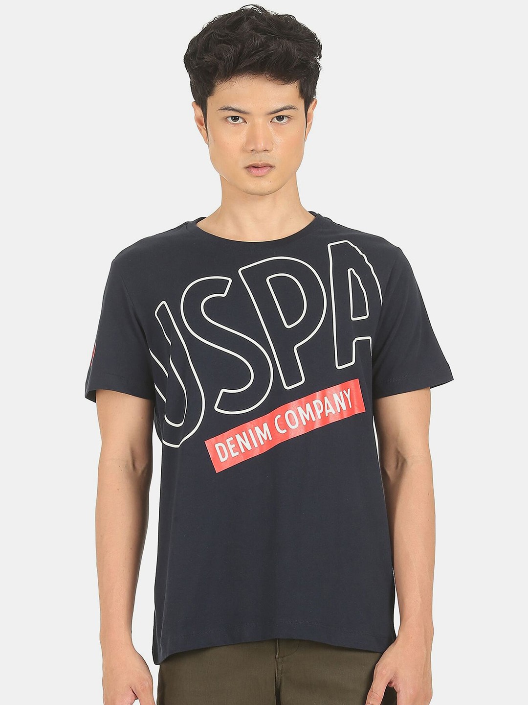 

U.S. Polo Assn. Denim Co. Men Blue Typography Printed Pure Cotton T-shirt