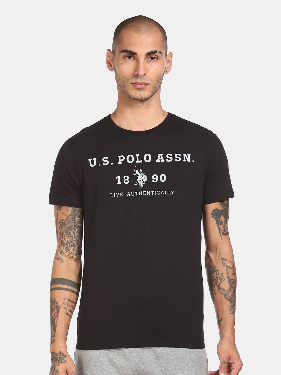 

U.S. Polo Assn. Men Black & White Typography Printed T-shirt