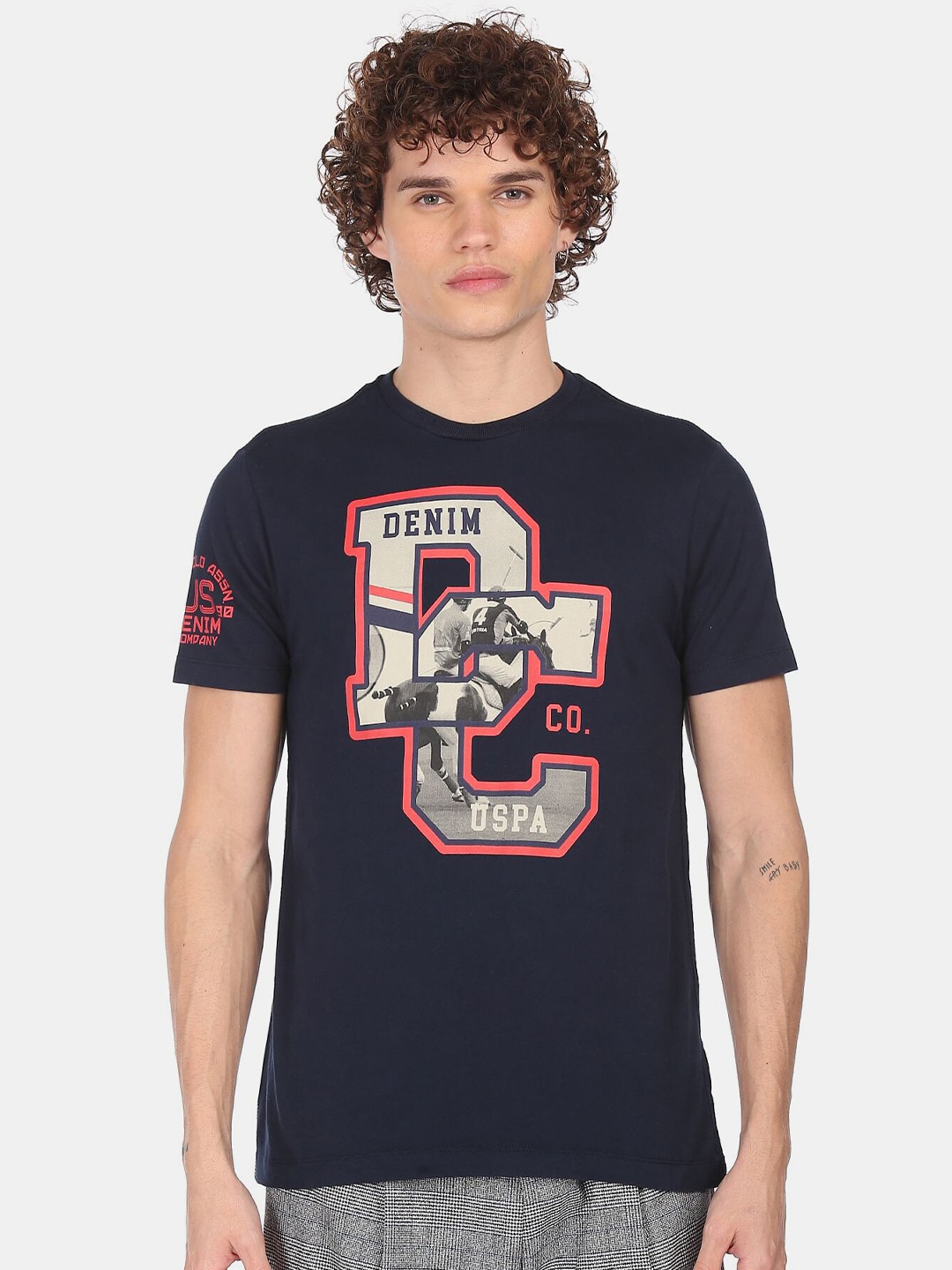 

U.S. Polo Assn. Denim Co. Men Navy Blue Graphic Printed T-shirt