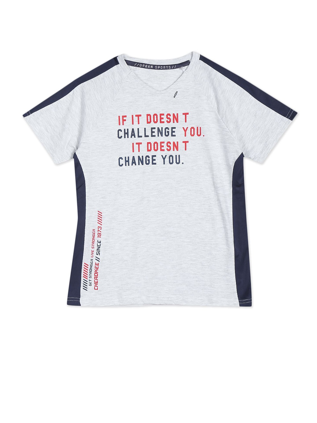 

Cherokee Boys Grey Melange Typography Printed V-Neck T-shirt