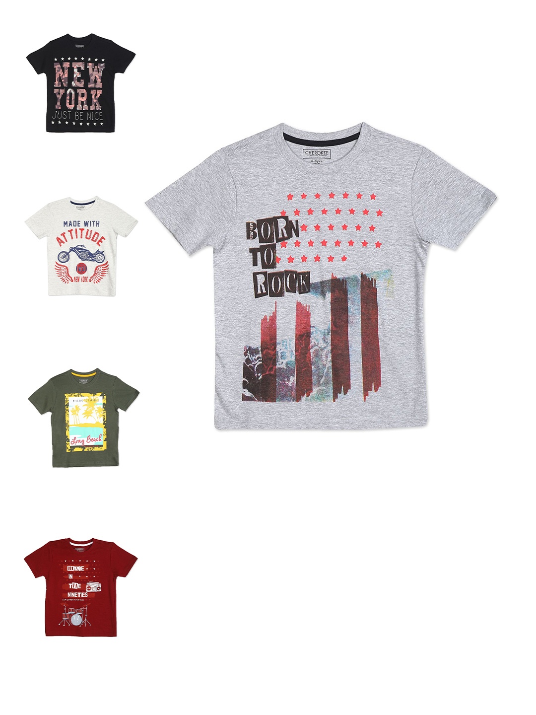 

Cherokee Boys Maroon & White Set Of 5 Printed Applique T-shirt