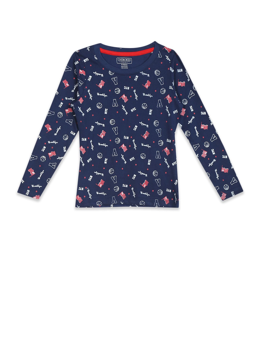 

Cherokee Boys Blue Printed Long Sleeves Winter T-shirt