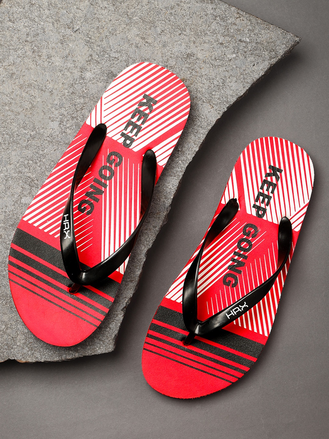 

HRX by Hrithik Roshan Men Black & Red Striped Thong Flip-Flops