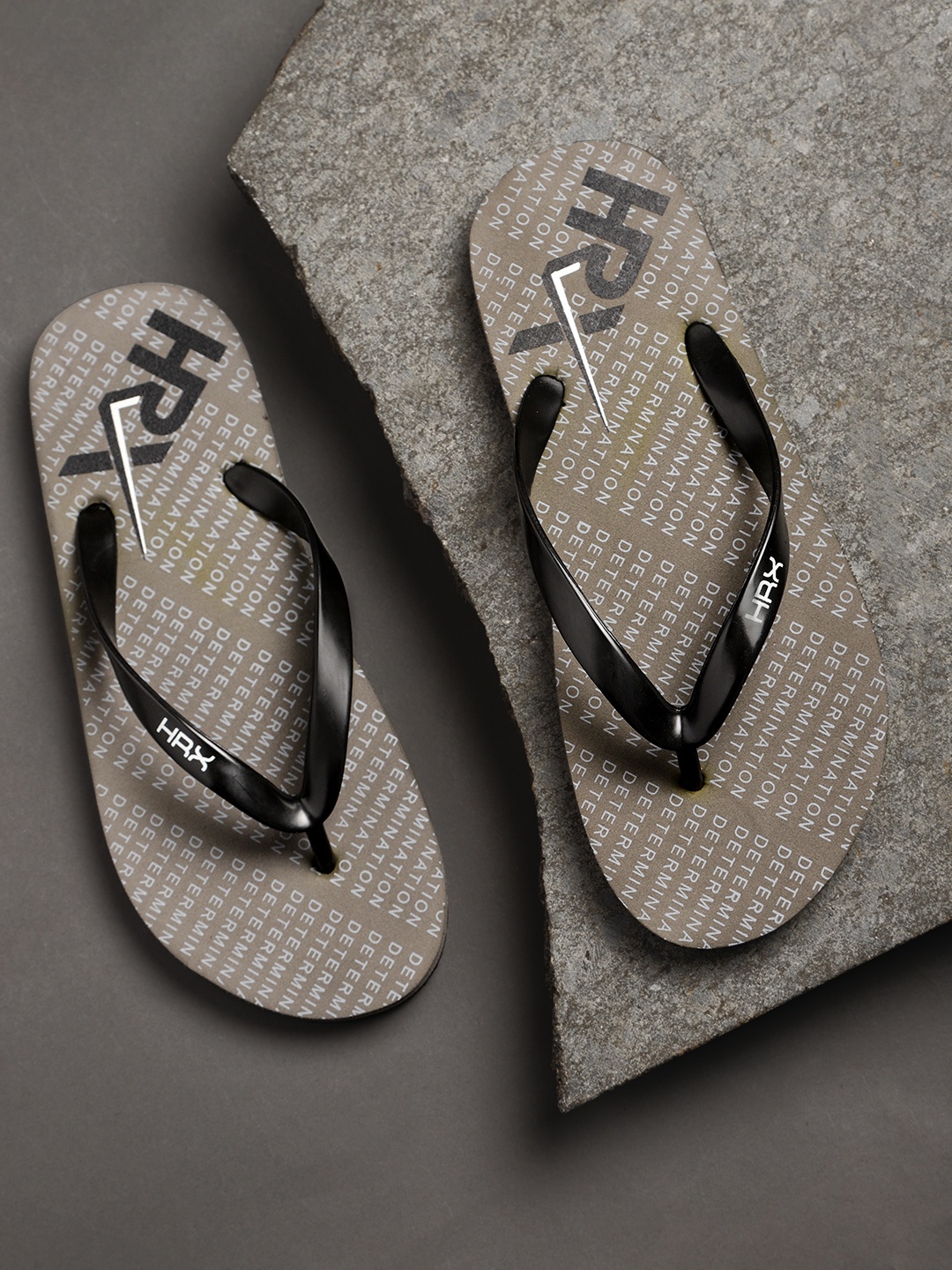 

HRX by Hrithik Roshan Men Black & Grey Brand Logo Printed Thong Flip-Flops